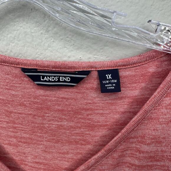 Lands’ End Women’s 1X Pink Heather V-Neck 3/4 Sleeve Tunic Top Plus Size - Picture 7 of 7